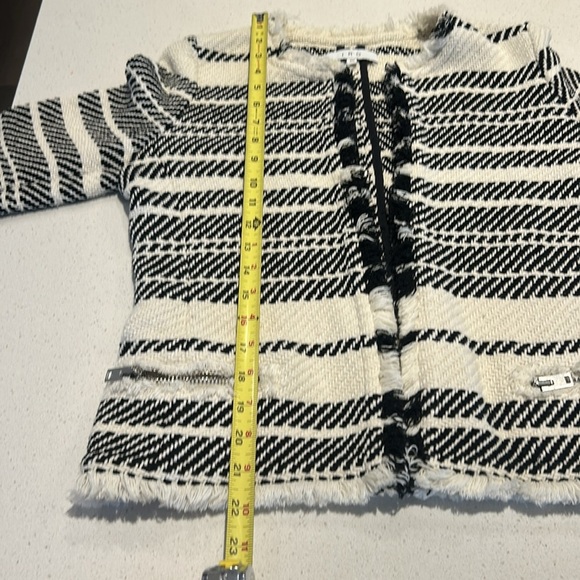 IRO Zlata Tweed Jacket Open Front Frayed Black Cream Stripes  EU 40 US 8 - Picture 16 of 17